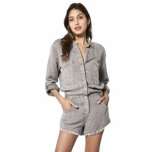 Young Fabulous & Broke Gray Linen Blend River Driftwood Frayed Hem Romper Small